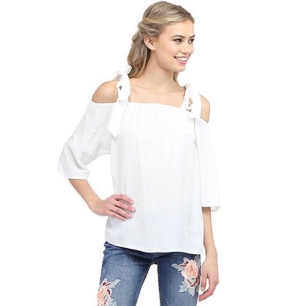 White off the shoulder tie top